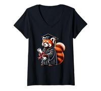 Women's Cute Red Panda Graduation V-Neck T-Shirt