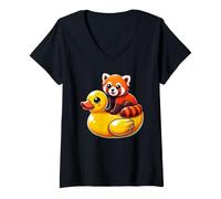 Women's Cute Red Panda Rubber Duck V-Neck T-Shirt