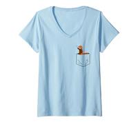 Women's Cute red Panda Sitting on a Pocket V-Neck T-Shirt