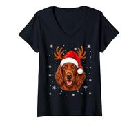 Women's Cute Reindeer Horn Santa Irish Setter Dog Christmas V-Neck T-Shirt