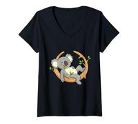 Womens Cute Relaxing Koala on a Branch for Animal Lovers Australia V-Neck T-Shirt