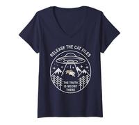 Women's Cute Release The CAT Files Alien Side Quests UFO Sci-fi V-Neck T-Shirt