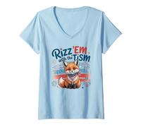 Womens Cute RIZZ 'EM with The TISM My Patriotism Fox Autism Dad Mom V-Neck T-Shirt