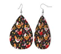 Womens Cute Rooster Chickens Print Leather Earrings Teardrop Dangle Earrings Jewelry Outfits Accessories