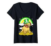 Women's Cute Saint Patrick's Day Pug Leprechaun V-Neck T-Shirt