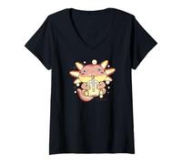 Women's Cute Sea Creature Bubble Tea Kawaii Animal Art V-Neck T-Shirt