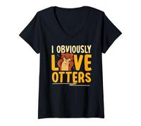 Women's Cute Sea Otter Lover I Obviously Love Otters V-Neck T-Shirt