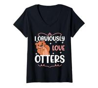 Women's Cute Sea Otter Lovers I Obviously Love Otters V-Neck T-Shirt
