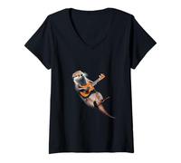 Womens Cute Sea Otter Playing An Ukulele Design V-Neck T-Shirt