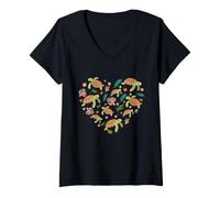 Women's Cute Sea Turtle Family Ocean Animal Heart Pattern V-Neck T-Shirt