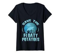 Womens Cute Seacow Mana Lover Save The Floaty Potatoes V-Neck T-Shirt