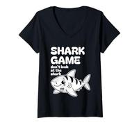 Womens Cute Shark Game Girls Women Kids Funny Kawaii Stuff V-Neck T-Shirt
