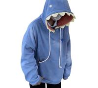 Women's Cute Shark Hoodie, Long Sleeve Blue Hooded Pullover Sweatshirt, Fun Cartoon Shark Head Design, Casual Loose Fit for Teen Girls & Women, Perfect for Streetwear & Casual Days