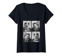 Womens Cute Sharks with Snow Goggles Funny Marine Animals Winter V-Neck T-Shirt