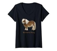 Women's Cute Shetland Pony Design Sweet Sheltie Equestrian V-Neck T-Shirt