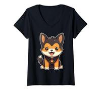 Womens Cute Shiba Inu - Kawaii Dog Style V-Neck T-Shirt