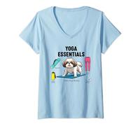 Womens Cute Shih Tzu doing Yoga, My Yoga Essentials, For Christmas V-Neck T-Shirt
