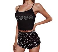 Women's Cute Shorts Pajama Set, Soft Printed Underwear Inspired Two Piece Sleepwear for Lounge or Bedtime Black