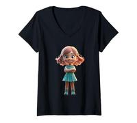 Womens Cute Shy Cartoon Girl Funny Unisex Design for Men Women Tee V-Neck T-Shirt