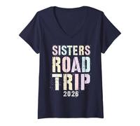 Women's Cute Sisters Road Trip Besties 2026 Vacation Beaching Beach V-Neck T-Shirt