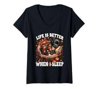 Womens Cute Sleeping Labrador Retriever Dog for Women Autumn Sleep V-Neck T-Shirt