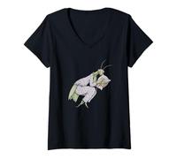 Womens Cute Sleeping Pajama Praying Mantis Drawing Art Design V-Neck T-Shirt