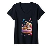 Womens Cute Sleepy Little Dog Funny Unisex Design for Men Women Tee V-Neck T-Shirt
