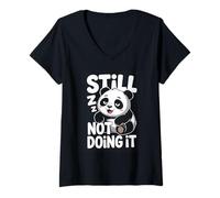 Women's Cute Sleepy Panda Still Not Doing It Lazy Humor V-Neck T-Shirt