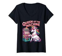Women's Cute Slot Machine Queen Casino Gambling Poker Player V-Neck T-Shirt