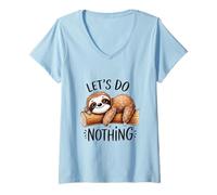 Women's Cute Sloth Let's Do Nothing Relaxing Animal Lover V-Neck T-Shirt