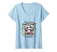 Women's Cute Sloth Take Time to Chill Relaxing Animal Design V-Neck T-Shirt