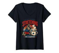Women's Cute Sloth Yoga Stretching and Coffee Lover Graphic V-Neck T-Shirt