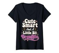 Women's Cute Smart and A Little Bit Dramatic - Sassy Or Love Drama V-Neck T-Shirt