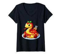 Women's Cute Snake Pasta Danger Noodle Pun Spaghetti V-Neck T-Shirt