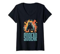 Womens Cute SOBEAR Sober Bear Sobriety Recovery Vibes AA My Support V-Neck T-Shirt