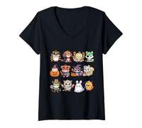 Womens Cute Spooky Animals Monsters Fluffle in Halloween Costumes V-Neck T-Shirt