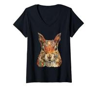 Women's Cute Squirrel Autumn Collage Animal Art Fall Aesthetic V-Neck T-Shirt