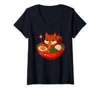 Women's Cute Squirrel Ramen Noodle Bowl V-Neck T-Shirt