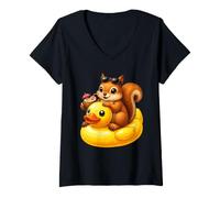 Women's Cute Squirrel Rubber Duck V-Neck T-Shirt
