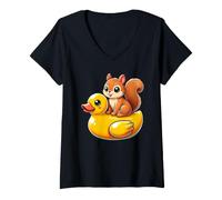Women's Cute Squirrel Rubber Duck V-Neck T-Shirt