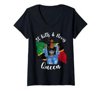 Womens Cute St Kitts And Nevis Queen Proud Flag Patriotic Womens V-Neck T-Shirt