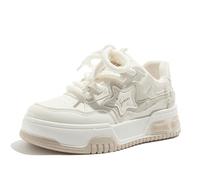 Womens Cute Star Platform Trainers Lightweight Comfort Walking Shoes Y2K Breathable Fashion Sneakers White Yellow 6.5