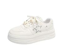 Womens Cute Star Platform Trainers Lightweight Comfort Walking Shoes Y2K Breathable Fashion Sneakers White 5.5