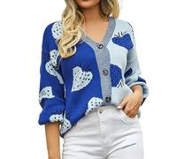 Women's Cute Strawberry Graphic Cardigan Sweaters Button Down Color Block Knit Jacket Trendy Y2K Aesthetic Preppy Clothes, Blue, XL