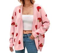 Women's Cute Strawberry Print Knitted Cardigan Sweet Kawaii Open Front Sweaters Y2K Outwear Jackets for Women uk Winter Coats for Women uk