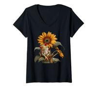 Womens Cute Sunflower Red Eyed Tree Frog Lover Amphibian V-Neck T-Shirt