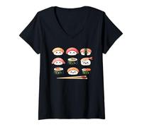 Womens Cute Sushi Characters Kawaii Food Art Lover V-Neck T-Shirt