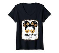Womens Cute Taekwondo Girl Bleached Leopard Taekwondo Lover Girls V-Neck T-Shirt
