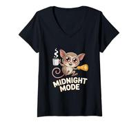Womens Cute Tarsier Midnight Mode Coffee Lovers V-Neck T-Shirt