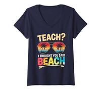 Women's Cute Teach Thought Said Beach Teacher Beaching Off Duty V-Neck T-Shirt